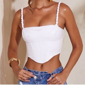 NWOT Oh Polly Womens White Corset Cropped Top with Braided Straps Size 0
